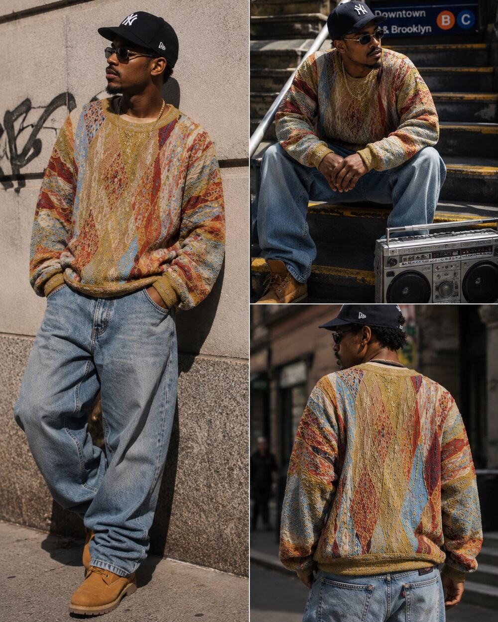 Vintage COOGI Australia Classic 3D Textured Knit Linen Cotton Sweater Medium 90s